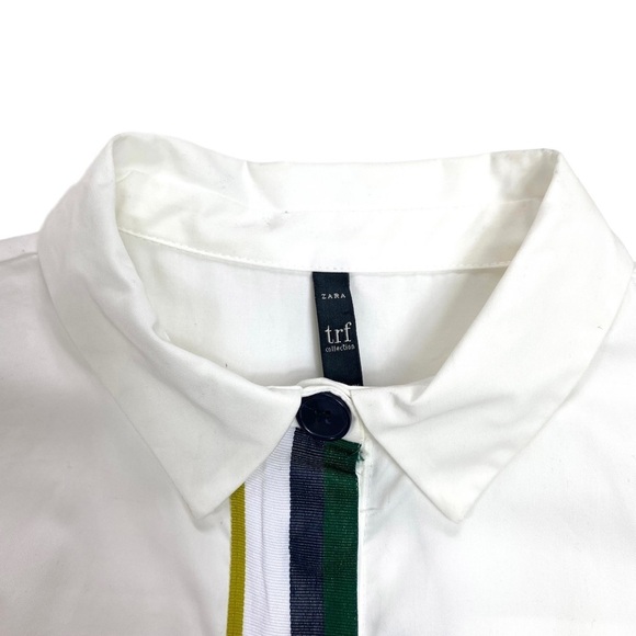 ZARA Trf Front Stripe Piping Tape Shirt-Dress in White - Picture 8 of 10